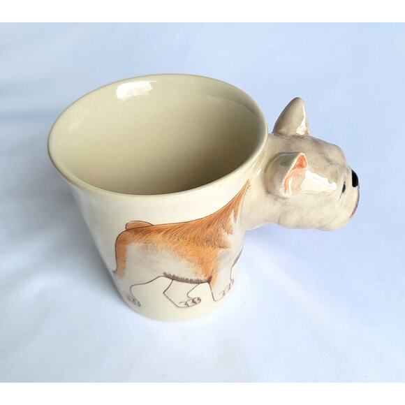 French Bulldog Dog White Coffee Mug Porcelain Hand Painted 3D Animal Shaped - Picture 3 of 8